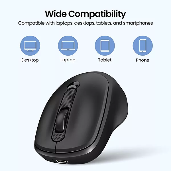 Portronics Toad 7 Wireless Mouse – Bluetooth 5.3 & 2.4GHz Wireless | Adjustable Sensitivity Up to 3200 DPI | Rechargeable Built-in Battery | Black
