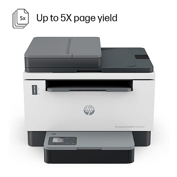 HP LaserJet Tank MFP 2606sdw (Wireless, Print, Copy, Scan, 40-Sheet ADF, Duplex, USB, Ethernet, Bluetooth, 22 ppm, 250-Sheet Tray, 1-Year Warranty)