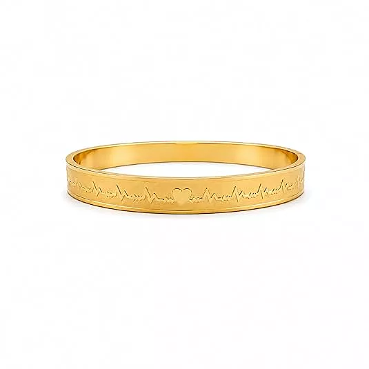 Love Heart Engraved Gold Plated Bangle for Women&men | Minimalist Designer Kada Bracelet