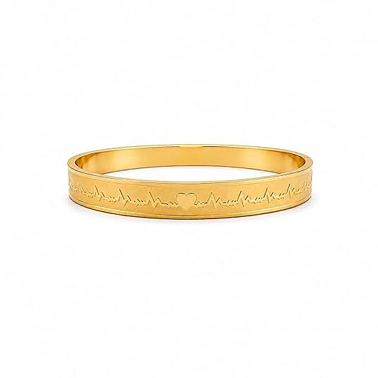 Love Heart Engraved Gold Plated Bangle for Women&men | Minimalist Designer Kada Bracelet
