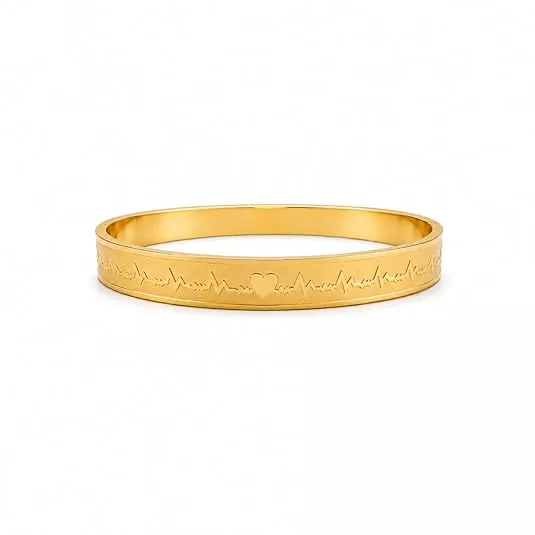 Love Heart Engraved Gold Plated Bangle for Women&men | Minimalist Designer Kada Bracelet