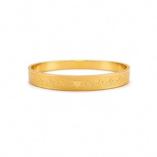 Love Heart Engraved Gold Plated Bangle for Women&men | Minimalist Designer Kada Bracelet