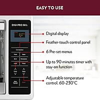 Borosil DigiPro 38 L Digital Oven Toaster & Grill, Convection Mode, 6 Pre-set Menus, Temperature Control, Chrome