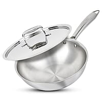 Borosil Cookfresh 2.85 L Tri-ply Stainless Steel Wok with Lid | 24 Cm Kadhai for Deep Fry