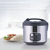 Borosil 1.8-Liters Electric Rice Cooker And Steamer, Black & Silver