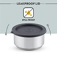 Borosil Carry Fresh Stainless Steel Lunchbox Set of 3 (280ml x 2 Insulated Containers + 475ml