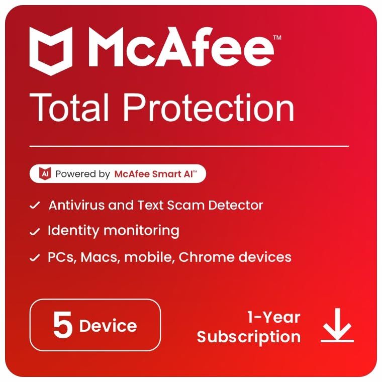 McAfee Total Protection 2024 5 Device 1 Year Antivirus Security