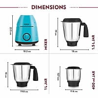 Borosil Best Mixer Grinder, 500 Watts, 3 Jars (1.5L Blending Jar, 1L Dry/Wet Grinding Jar, 400 ml Chutney Jar), Kitchen Mixie, 2 Years Warranty on Motor