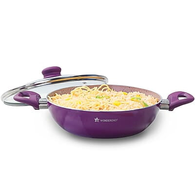 Wonderchef Royal Velvet Non-stick 24cm Kadhai with Lid and Handles 3 mm thick