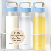 Borosil - Neo Glass Water Bottle|Fridge Bottle|Sports Bottle|Yoga Bottle|Outdoor|Picnic|Portable|Easy to Carry|Leak Proof|Resusable With Blue Handle, Transparent, Clear, See Through Bottle, 550 ML
