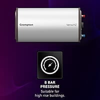 Crompton Versa Horizontal RHS 10L Storage Water Heater (Geyser) with Rust Proof Plastic body and Superior Glassline Coating