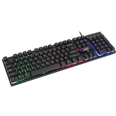 OpenBox RPM Euro Games Gaming Keyboard - Normal / 7 Color LED Illuminated & Spill Proof Keys Membrane Wired USB Gaming Keyboard (Blue)