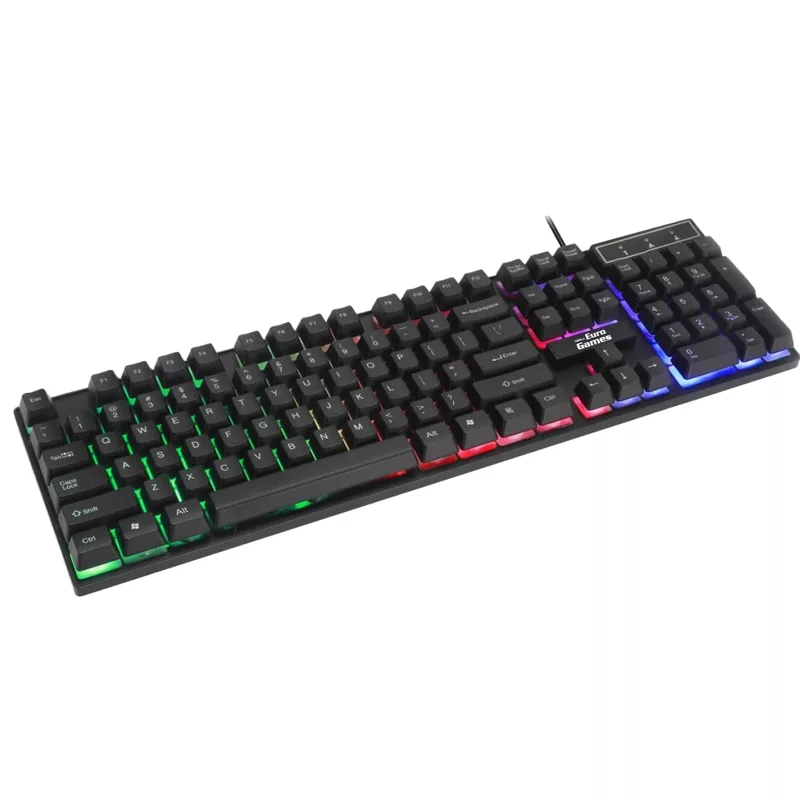 OpenBox RPM Euro Games Gaming Keyboard - Normal / 7 Color LED Illuminated & Spill Proof Keys Membrane Wired USB Gaming Keyboard (Blue)