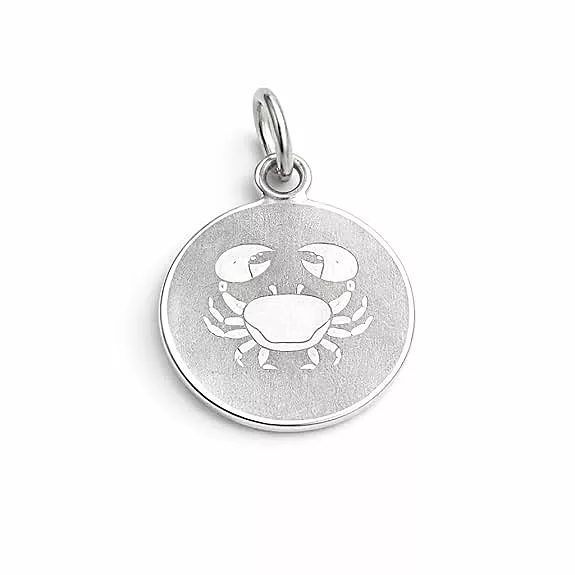 925 Sterling Silver Cancer Zodiac Pendant for Men & Women | Astrology Crab Charm Necklace | Round Engraved Horoscope Jewelry