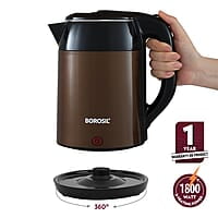 Borosil 1.8L 1800W Stainless Steel Cooltouch Electric Kettle | Boil Water for Tea/Coffee/Soup/Noodles | Water Heater Jug | Auto Cut-off, Dry Boil Protection | Multipurpose Kettle | 1 Year Warranty