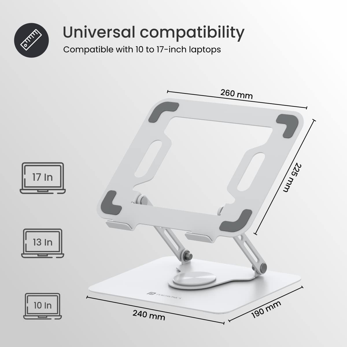 Portronics K9 Laptop Stand – White, Adjustable & 360° Rotatable, Ergonomic