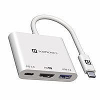 Portronics C-Konnect Type-C to HDMI Adapter (3-in-1) | Multiport USB-C Hub with 4K@30Hz HDMI, USB 3.0 @ 5Gbps, 100W PD Charging Port | For Laptop, MacBook, PC & Other Type-C Devices (White)
