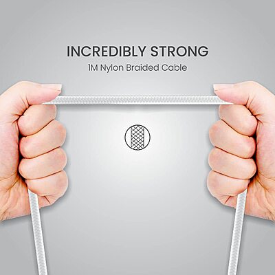 Portronics POR 1397 Konnect B Plus USB-A to Lightning Cable – 3A  Nylon Braided  1m White