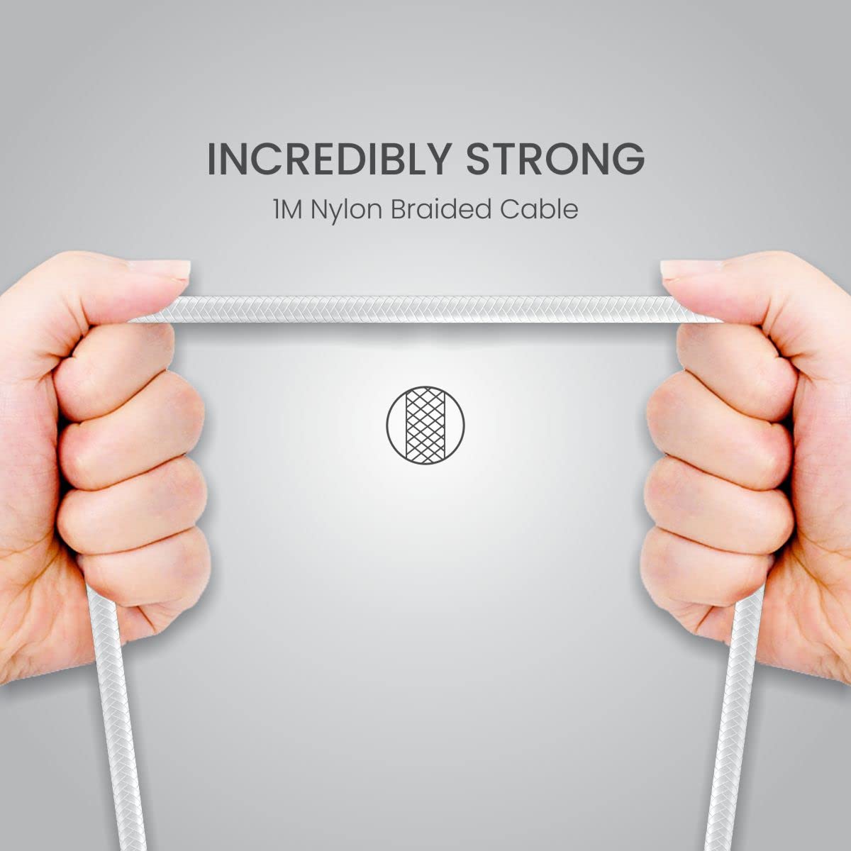 Portronics POR 1397 Konnect B Plus USB-A to Lightning Cable – 3A Nylon Braided 1m White