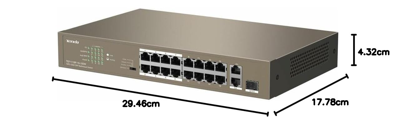 Tenda (TEF1118P-16), 16 FE ports+2 GE+1 SFP port PoE Network Switch Tenda (TEF1118P-16), 16 FE ports+2 GE+1 SFP port PoE Network Switch