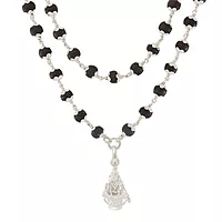 Original Karungali Mala with Silver Ayyappan Pendant β Spiritual Black Wood Mala