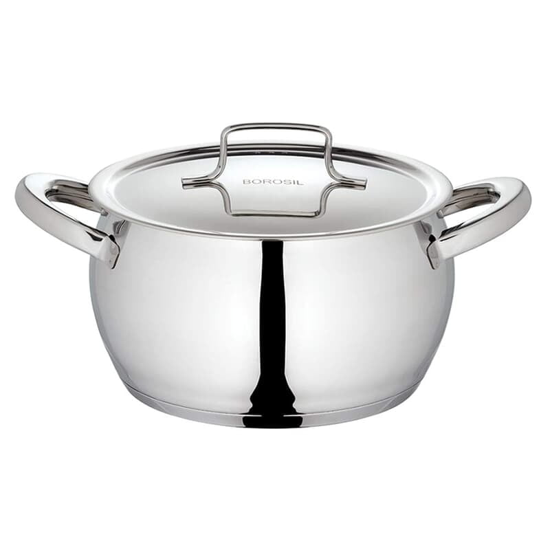 Borosil - CFHC20SS13 Handi Casserole with Lid, Impact Bonded Tri-Ply Bottom, 4 L, Silver