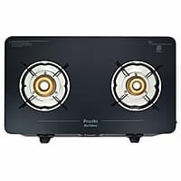Preethi Alya Glass Top 2 Burner Gas Stove, Manual Ignition