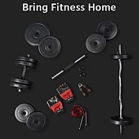 Lifelong PVC Home Gym Set 10Kg -20kg Plate 3Feet Curl Rod and Dumbbells Rods with Gym Accessories