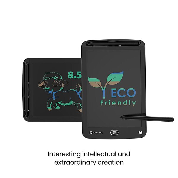 Portronics RuffPad 8.5E LCD Writing Pad – 8.5 Inch | Re-Writable Display | Safety Lock | Black