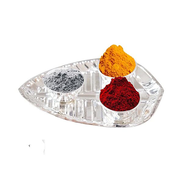 Silver Haldi Kumkum Trible Leaf Holder