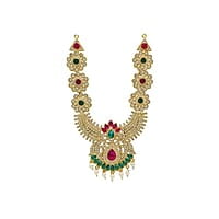 SRIMATHI JEWELLERS Divine Gracful diety Multi-Stone Haram for the Gods | Maanga design necklace | Unique Design necklace for girls & Womens | Traditional jewellery necklace for womens