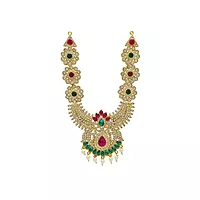SRIMATHI JEWELLERS Divine Gracful diety Multi-Stone Haram for the Gods | Maanga design necklace | Unique Design necklace for girls & Womens | Traditional jewellery necklace for womens
