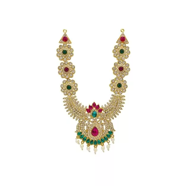 SRIMATHI JEWELLERS Divine Gracful diety Multi-Stone Haram for the Gods | Maanga design necklace | Unique Design necklace for girls & Womens | Traditional jewellery necklace for womens