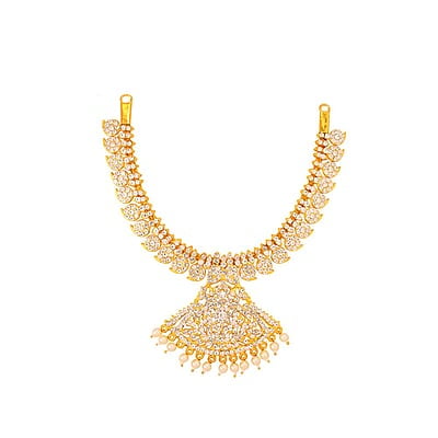 Gold Plated White Stone Attigai Necklace Gold Plated White Stone Attigai Necklace