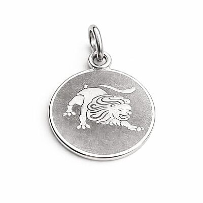 925 Sterling Silver Leo Zodiac Pendant for Men & Women | Astrology Lion Charm Necklace | Round Engraved Horoscope Jewelry