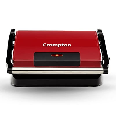 Crompton QuickServe 2 Slice Panini Maker with Floating Hinges 700W Sandwich Maker Golden Food Grade Non-Stick Coating Plates Sandwich Maker