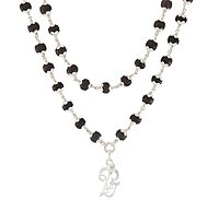 Karungali Mala with Silver Murugan, Vel & Tamil Om Pendant Spiritual Mala