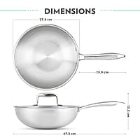 Borosil 3.5 L Cookfresh Tri-ply Stainless Steel Wok with Lid | 26 Cm Kadhai for Deep Fry