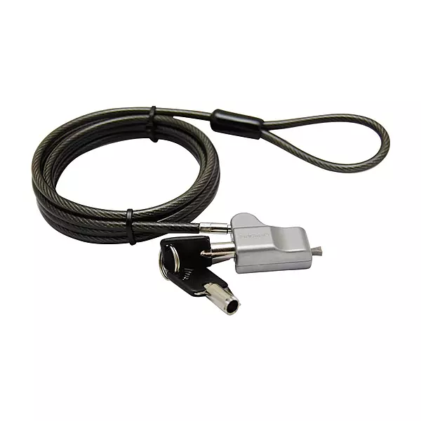 Lapcare LNS‑1803: ultra‑slim nano‑slot security lock with carbon‑steel cable, tubular key mechanism, PVC‑coated 1.8 m length, foam spacer, and 1‑yr warranty