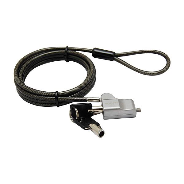Lapcare LNS‑1803: ultra‑slim nano‑slot security lock with carbon‑steel cable, tubular key mechanism, PVC‑coated 1.8 m length, foam spacer, and 1‑yr warranty