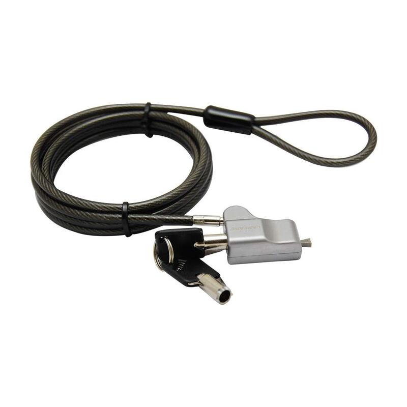 Lapcare LNS‑1803: ultra‑slim nano‑slot security lock with carbon‑steel cable, tubular key mechanism, PVC‑coated 1.8 m length, foam spacer, and 1‑yr warranty
