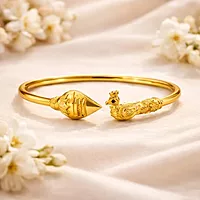 Impon Gold Plated Peacock Design Kada for Women | Traditional Openable Bangle | Antique Finish Temple Jewelry Bracelet
