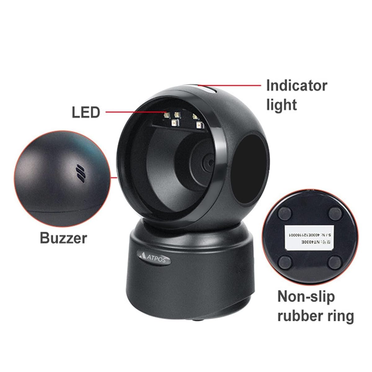 Atpos AT-9300D 2D 1D Desktop Barcode Scanner | USB Wired