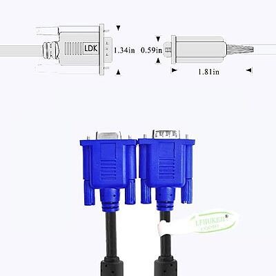 VGA Cable Male to Male 1.5 Meter, Support PC/Monitor/LCD/LED, Plasma, Projector, TFT, Blue