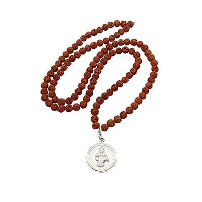 Rudraksha Mala with Sterling Silver Ayyappan Pendent/Dollar Rudraksha Mala with Sterling Silver Ayyappan Pendent/Dollar