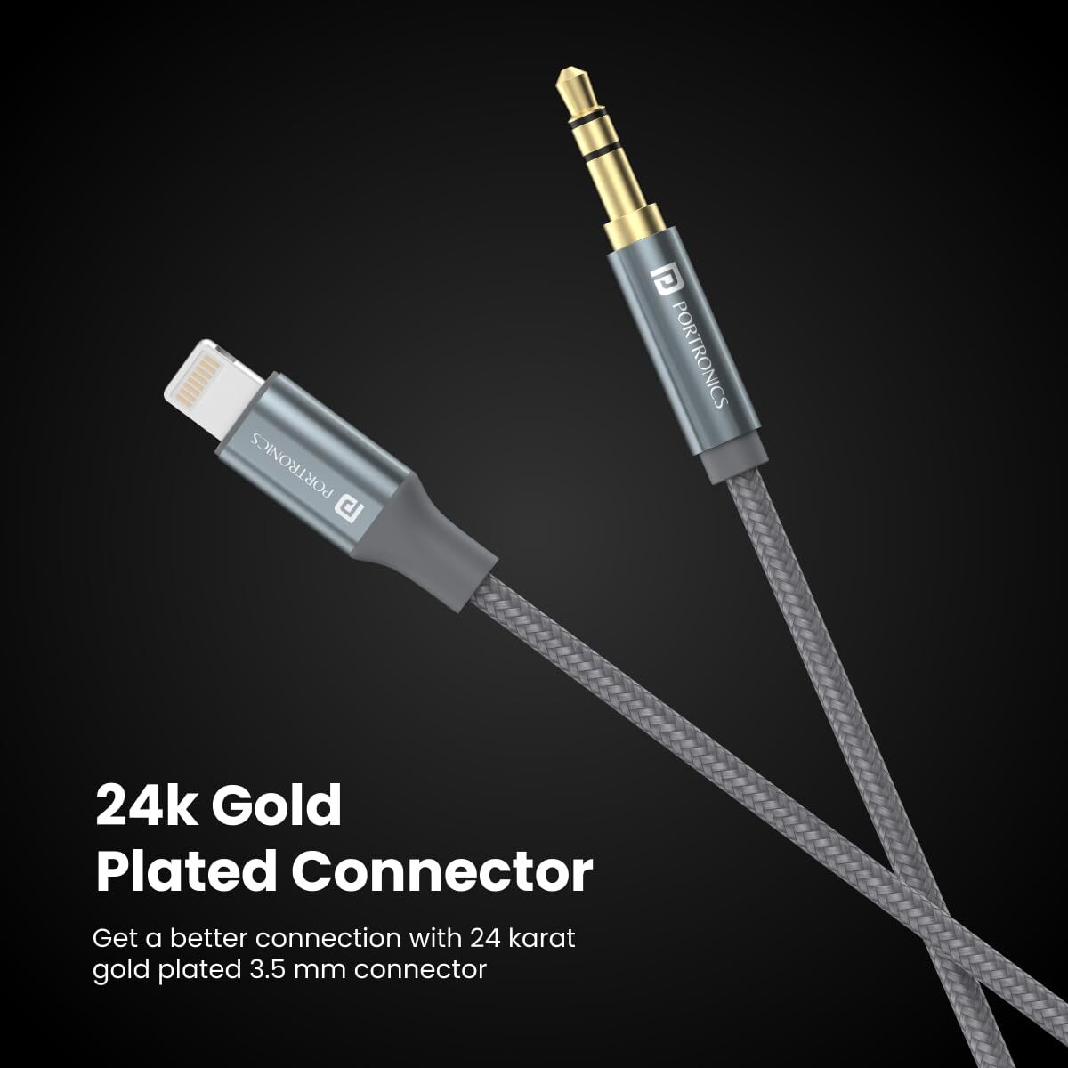 Portronics iKonnect L Plus Lightning to 3.5mm AUX Cable 1m – Braided Audio Cable