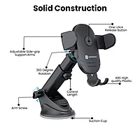 Portronics Clamp M2 Car Mobile Holder – 360° Rotation | Black | 1 Year Warranty