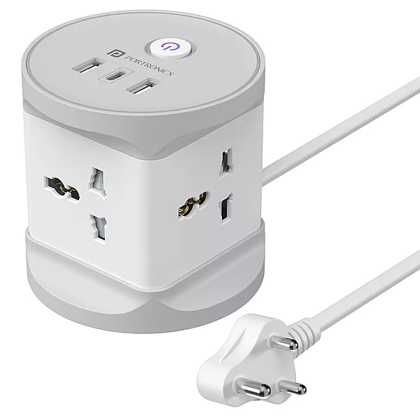 Portronics Power Plate 9 Pro 2500W Desktop Charging Station with 4 Sockets USB-A & Type-C
