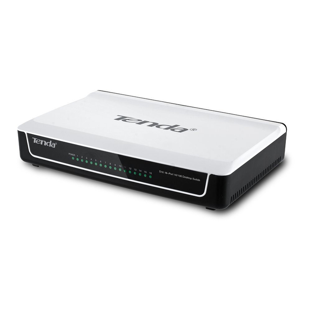 Tenda (S16)16-Port Fast Ethernet Desktop Switch with LED Indicators, 10/100Mbps Network Connectivity (White) Tenda (S16)16-Port Fast Ethernet Desktop Switch with LED Indicators, 10/100Mbps Network Connectivity (White)