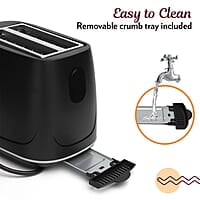 Borosil Krispy Pop-up Toaster, Black, 2-Slice Toaster, 7 Browning Settings, Removable Crumb Tray, 750 W
